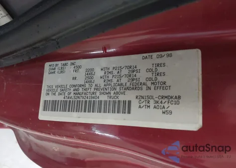 1999 Toyota Tacoma from USA, damaged, VIN 4TAVL52N7XZ419404